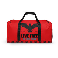 Load image into Gallery viewer, Live Free Or Die A Sheep Red Duffle Bag
