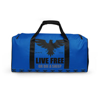 Load image into Gallery viewer, Live Free Or Die A Sheep Navy Blue Duffle Bag
