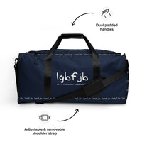Load image into Gallery viewer, Let&#39;s Go B.... F*JB Kid Script Blue Duffle Bag
