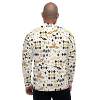Load image into Gallery viewer, Black &amp; Gold Mardi Gras Party Unisex Bomber Jacket
