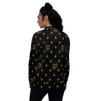 Load image into Gallery viewer, Mardi Gras Black &amp; Gold Unisex Bomber Jacket
