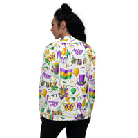 Load image into Gallery viewer, Mardi Party White Unisex Bomber Jacket
