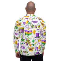 Load image into Gallery viewer, Mardi Party White Unisex Bomber Jacket
