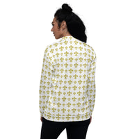 Load image into Gallery viewer, Fleur De Lis White &amp; Gold Unisex Bomber Jacket
