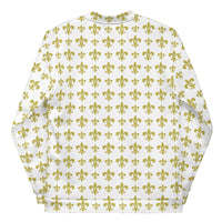 Load image into Gallery viewer, Fleur De Lis White &amp; Gold Unisex Bomber Jacket
