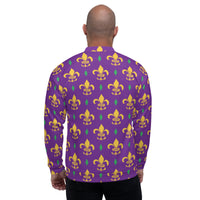 Load image into Gallery viewer, Purple Fleur De Lis Mardi Gras Unisex Bomber Jacket
