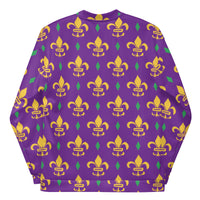 Load image into Gallery viewer, Purple Fleur De Lis Mardi Gras Unisex Bomber Jacket
