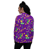 Load image into Gallery viewer, Mardi Gras or Bust Purple Unisex Bomber Jacket
