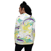 Load image into Gallery viewer, Mardi Gras Dizzy White Unisex Bomber Jacket
