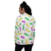 Load image into Gallery viewer, Masks, Masks, &amp; More Masks White Unisex Bomber Jacket
