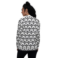Load image into Gallery viewer, Fleur De Lis White &amp; Black Unisex Bomber Jacket
