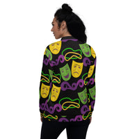 Load image into Gallery viewer, Mardi Gras Laugh Now Cry Never Unisex Bomber Jacket
