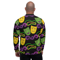 Load image into Gallery viewer, Mardi Gras Laugh Now Cry Never Unisex Bomber Jacket
