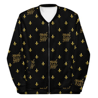 Load image into Gallery viewer, Mardi Gras Black &amp; Gold Unisex Bomber Jacket
