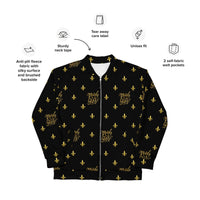 Load image into Gallery viewer, Mardi Gras Black &amp; Gold Unisex Bomber Jacket
