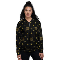 Load image into Gallery viewer, Mardi Gras Black &amp; Gold Unisex Bomber Jacket
