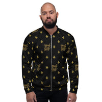 Load image into Gallery viewer, Mardi Gras Black &amp; Gold Unisex Bomber Jacket
