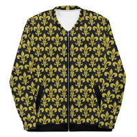 Load image into Gallery viewer, Fleur De Lis Black &amp; Gold Unisex Bomber Jacket
