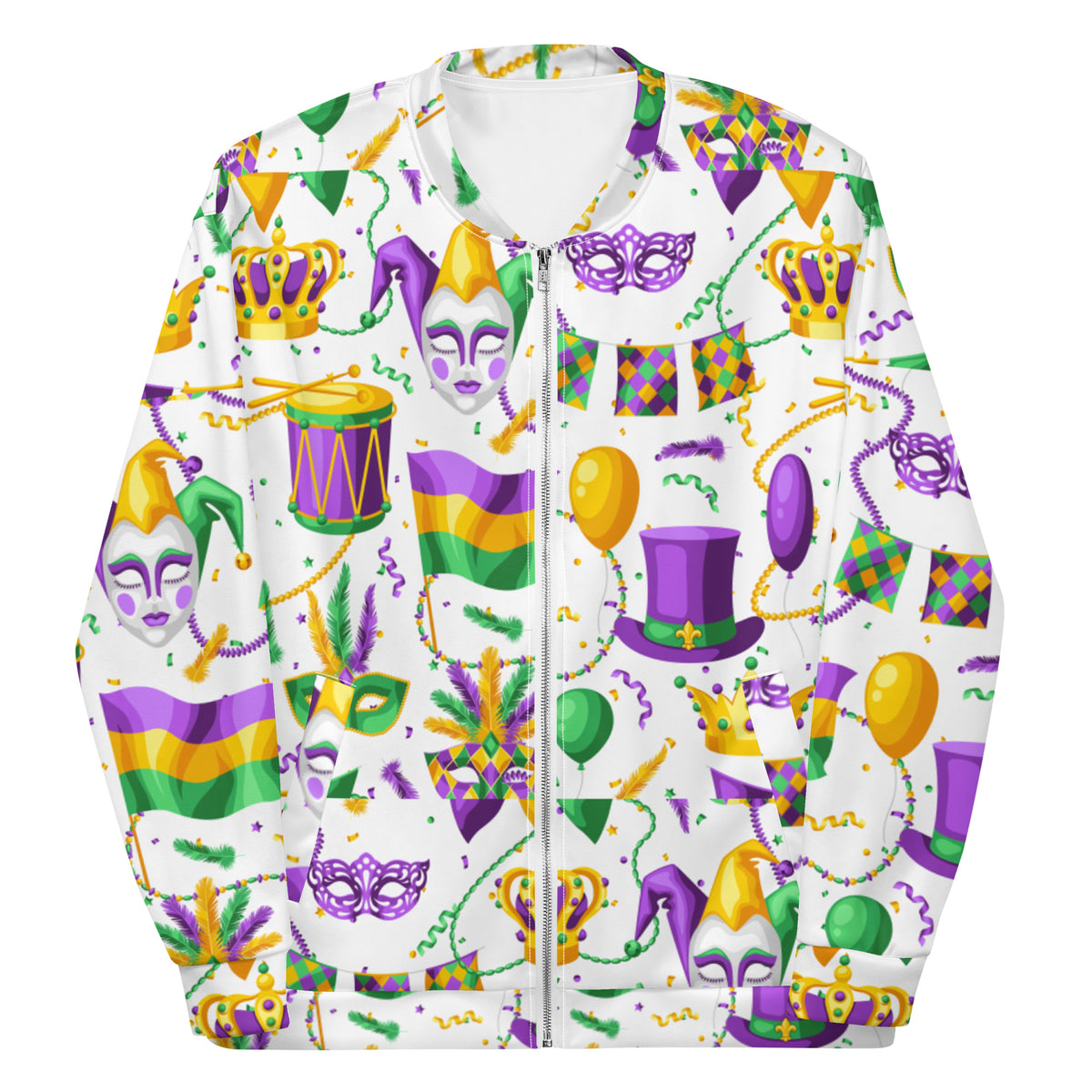 Mardi Party White Unisex Bomber Jacket