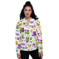 Load image into Gallery viewer, Mardi Party White Unisex Bomber Jacket
