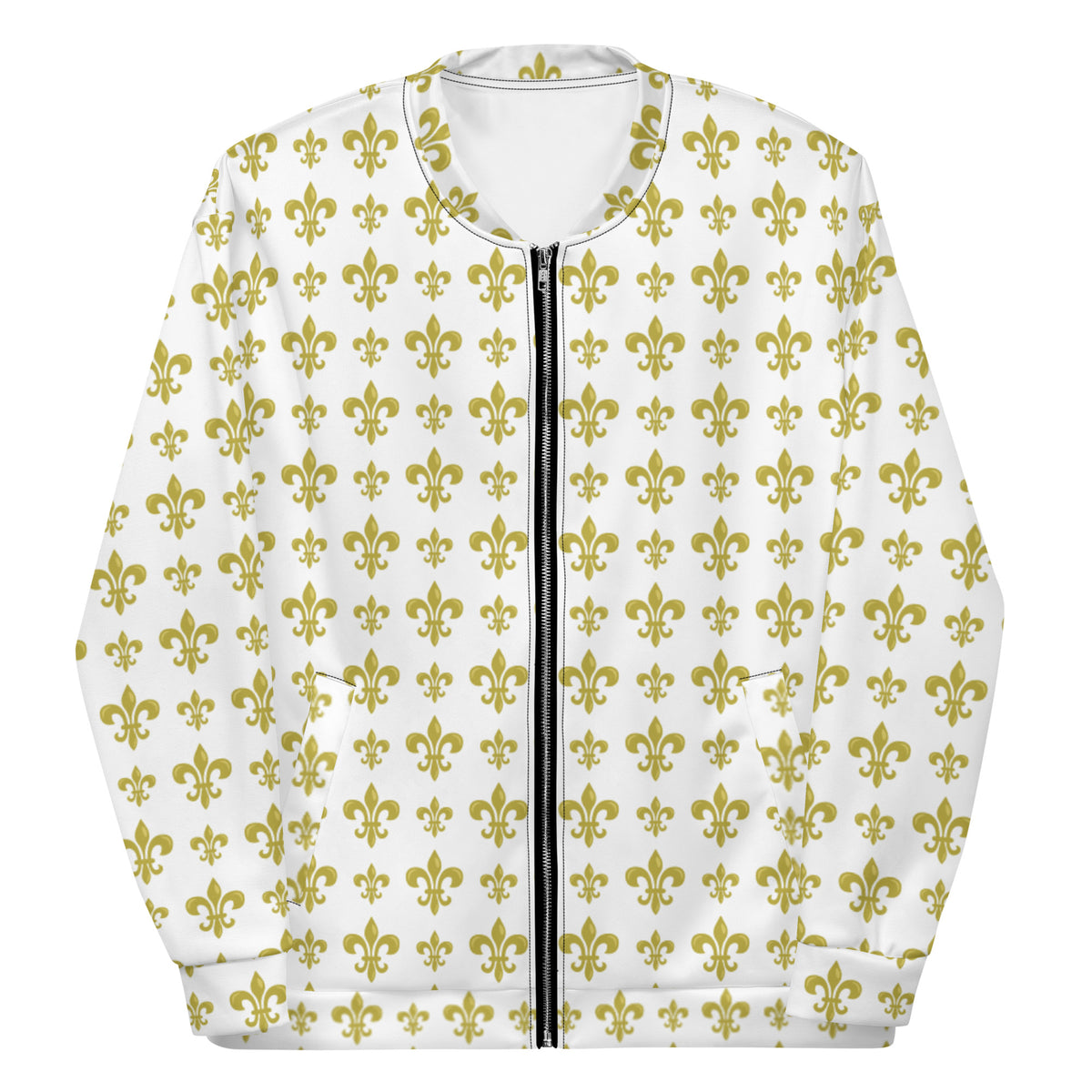 Fleur De Lis White & Gold Unisex Bomber Jacket