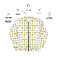 Load image into Gallery viewer, Fleur De Lis White &amp; Gold Unisex Bomber Jacket
