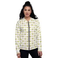 Load image into Gallery viewer, Fleur De Lis White &amp; Gold Unisex Bomber Jacket
