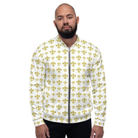 Load image into Gallery viewer, Fleur De Lis White &amp; Gold Unisex Bomber Jacket
