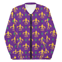 Load image into Gallery viewer, Purple Fleur De Lis Mardi Gras Unisex Bomber Jacket
