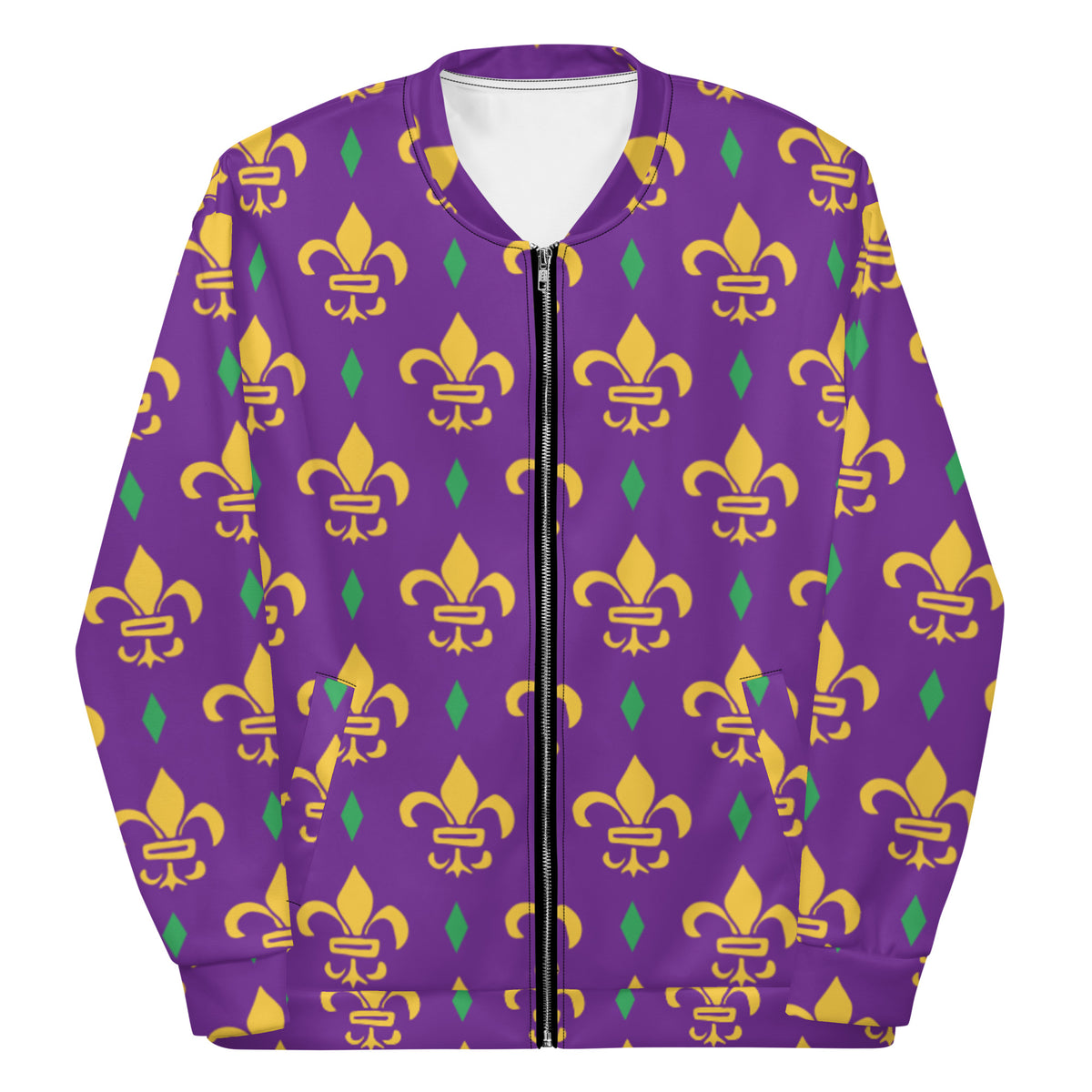 Purple Fleur De Lis Mardi Gras Unisex Bomber Jacket