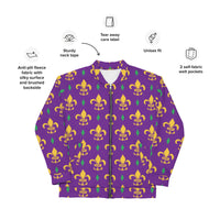 Load image into Gallery viewer, Purple Fleur De Lis Mardi Gras Unisex Bomber Jacket
