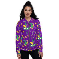 Load image into Gallery viewer, Mardi Gras or Bust Purple Unisex Bomber Jacket
