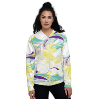 Load image into Gallery viewer, Mardi Gras Dizzy White Unisex Bomber Jacket
