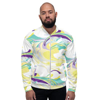 Load image into Gallery viewer, Mardi Gras Dizzy White Unisex Bomber Jacket
