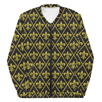 Load image into Gallery viewer, Fleur De Lis Black &amp; Gold II Unisex Bomber Jacket
