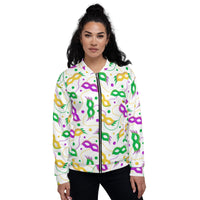 Load image into Gallery viewer, Masks, Masks, &amp; More Masks White Unisex Bomber Jacket
