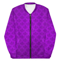 Load image into Gallery viewer, Mardi Gras All Purple Everything Fleur De Lis Unisex Bomber Jacket
