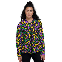 Load image into Gallery viewer, Mardi Gras Polka Party Unisex Bomber Jacket
