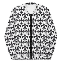 Load image into Gallery viewer, Fleur De Lis White &amp; Black Unisex Bomber Jacket
