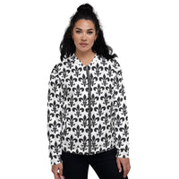 Load image into Gallery viewer, Fleur De Lis White &amp; Black Unisex Bomber Jacket

