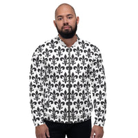 Load image into Gallery viewer, Fleur De Lis White &amp; Black Unisex Bomber Jacket
