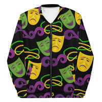 Load image into Gallery viewer, Mardi Gras Laugh Now Cry Never Unisex Bomber Jacket
