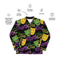Load image into Gallery viewer, Mardi Gras Laugh Now Cry Never Unisex Bomber Jacket
