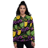 Load image into Gallery viewer, Mardi Gras Laugh Now Cry Never Unisex Bomber Jacket
