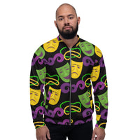 Load image into Gallery viewer, Mardi Gras Laugh Now Cry Never Unisex Bomber Jacket
