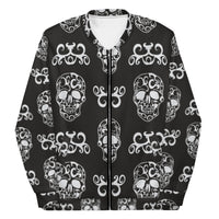 Load image into Gallery viewer, Rock+Reb£llion White Skulls Unisex Bomber Jacket
