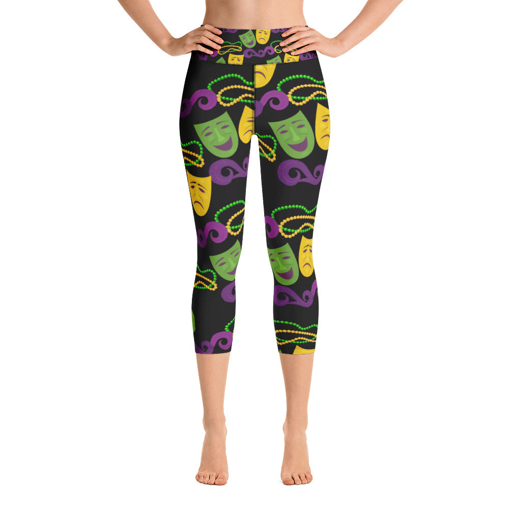 Mardi Gras Laugh Now Cry Never Yoga Capri Leggings