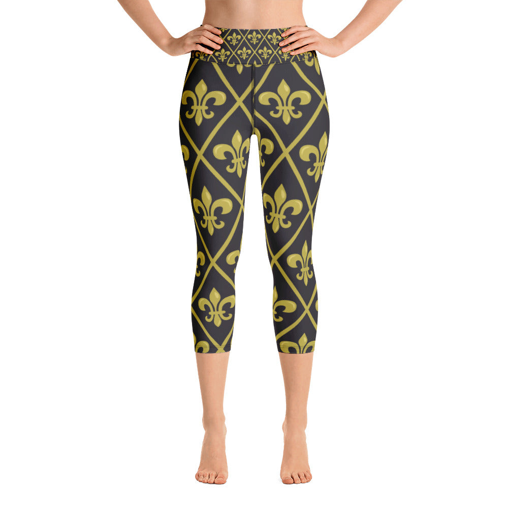 Fleur De Lis Black & Gold II Yoga Capri Leggings