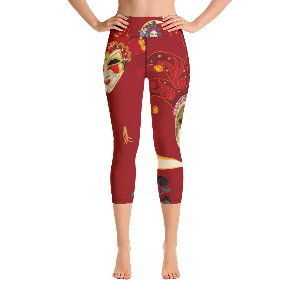 Mardi Gras Red Jester Yoga Capri Leggings