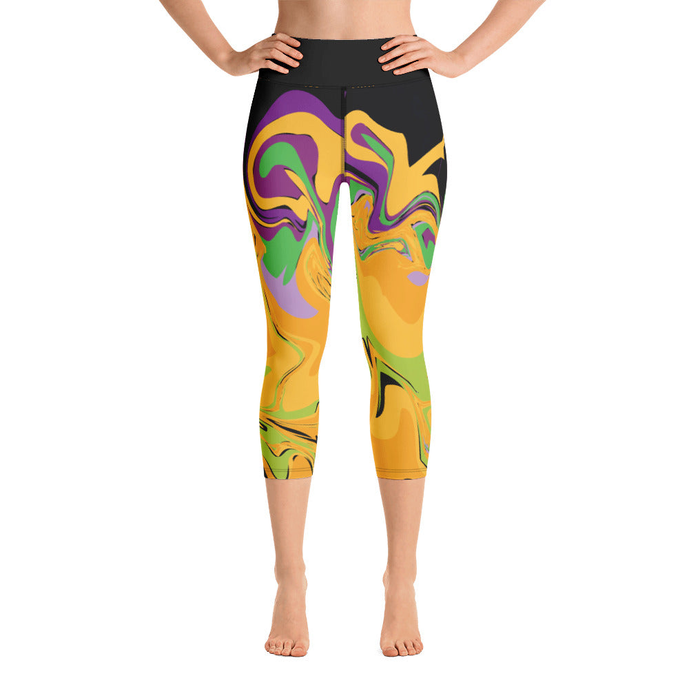 Mardi Gras Dizzy Yoga Capri Leggings